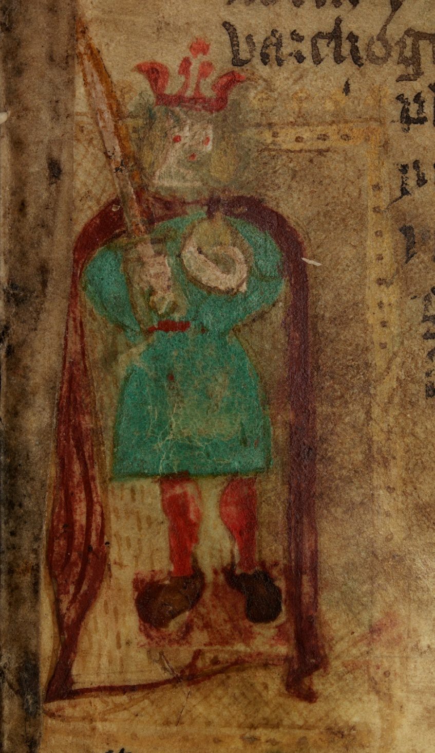 Depiction of Aurelius Ambrosius from a manuscript of Historia Regum Britanniae, 15th century, Wales