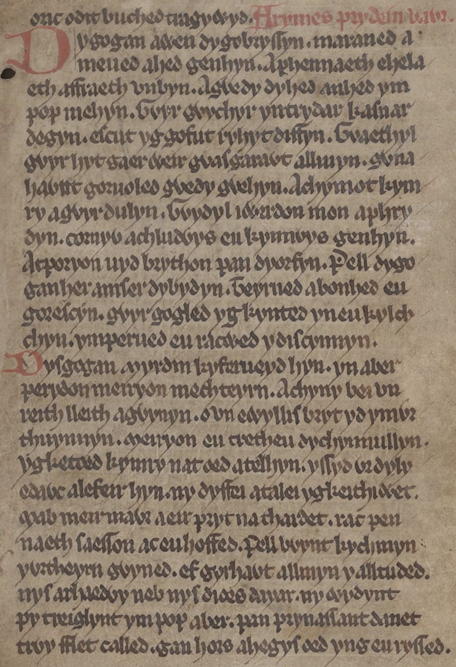 The first page of 'Armes Prydein Vawr', from Peniarth MS 2, f. 6r