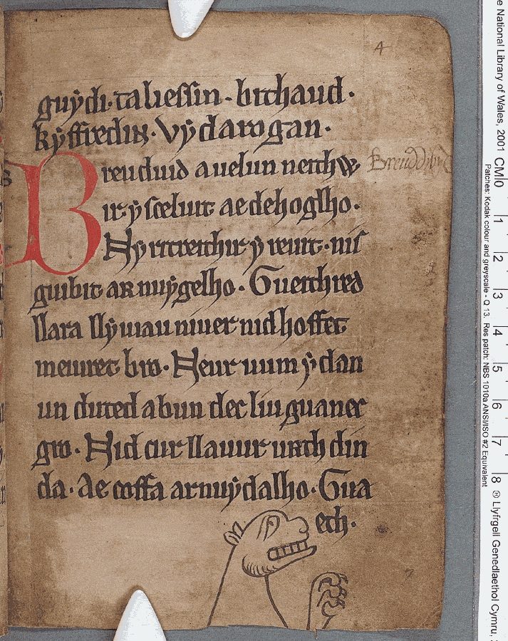 A page from the Black Book of Carmarthen, thought to be the earliest surviving manuscript written solely in Welsh