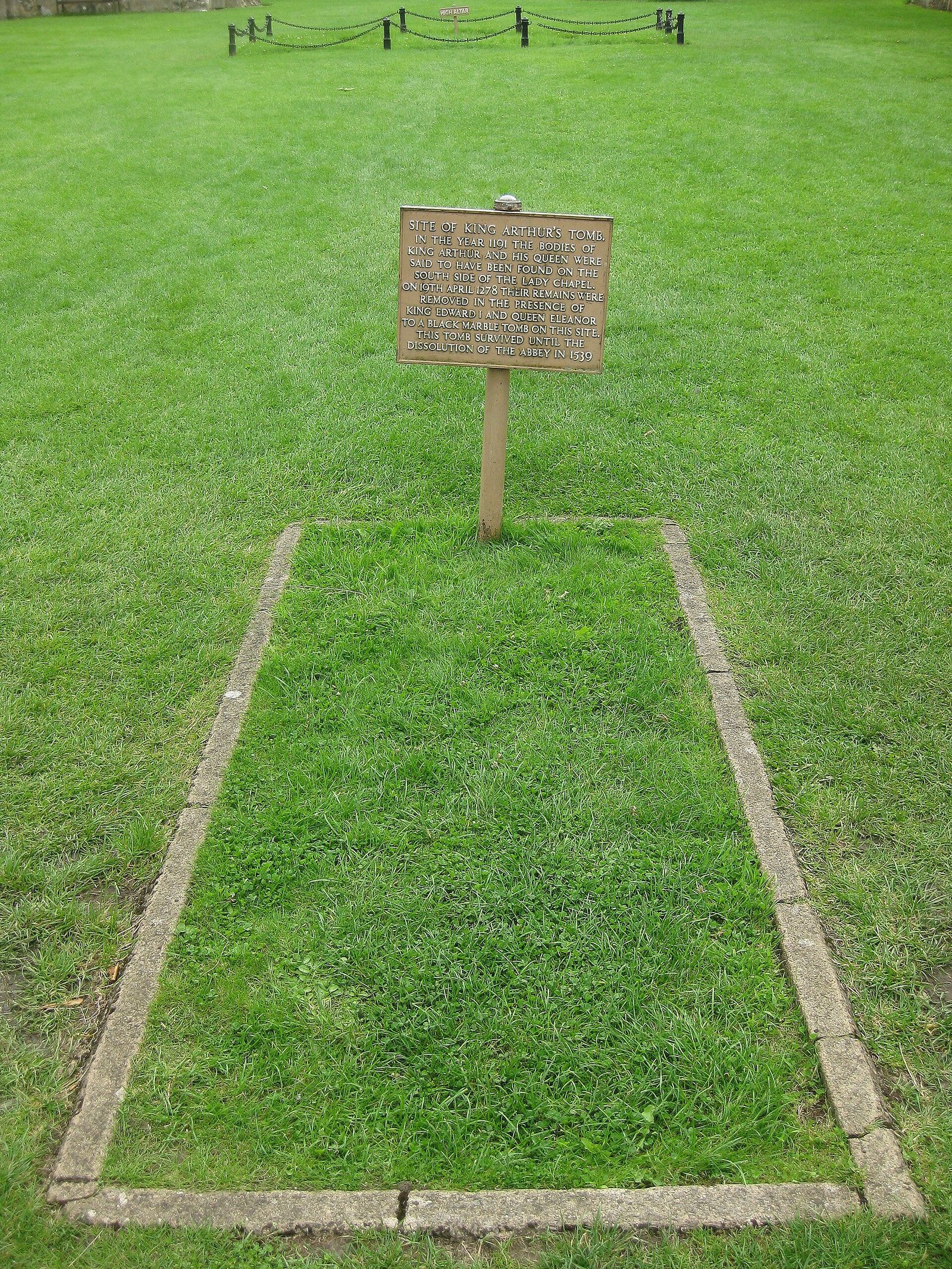 Site of King Arthur's tomb at Glastonbury Abbey, Glastonbury, Somerset, UK