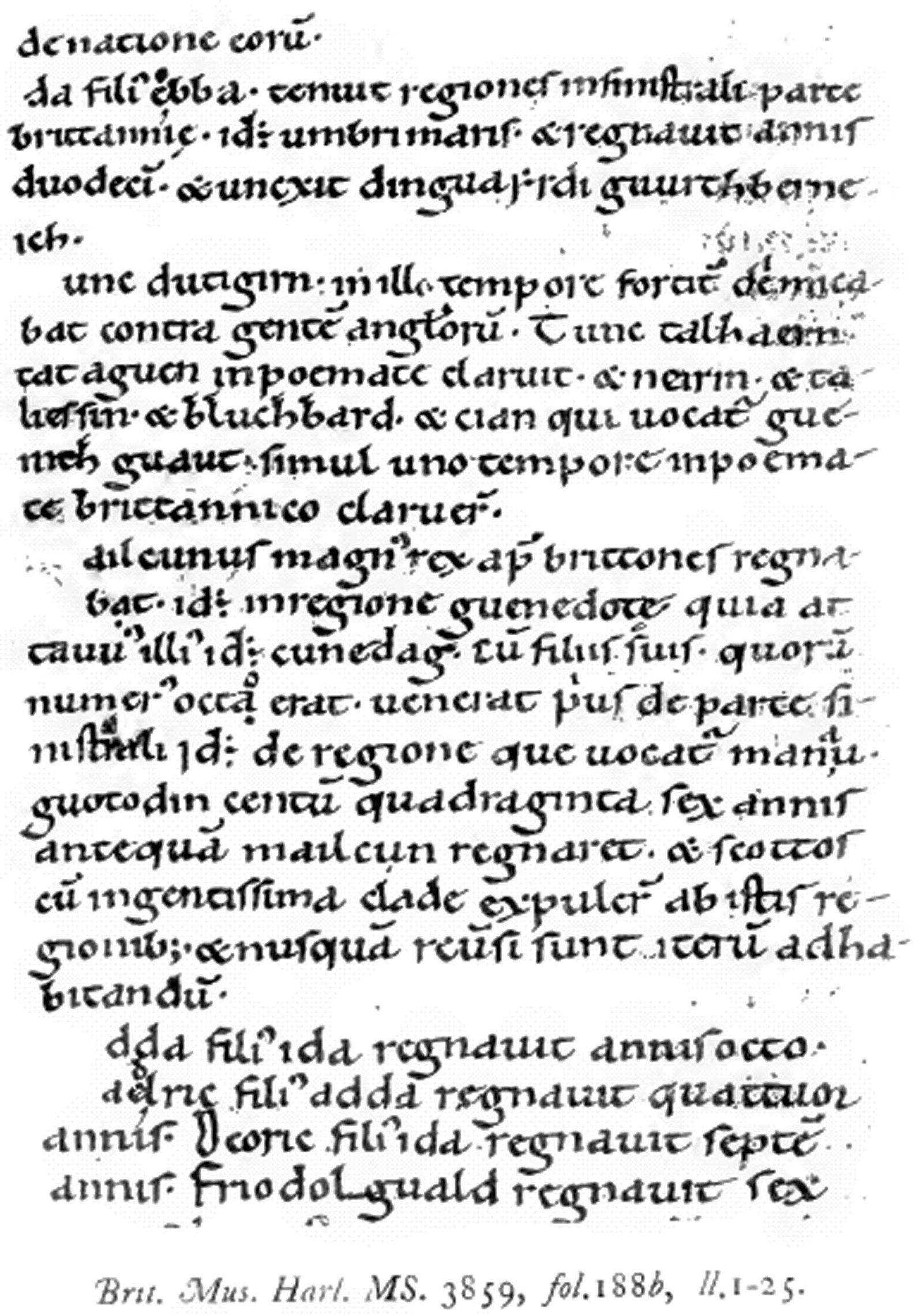 Page of the Historia Brittonum in British Library Harley MS 3859