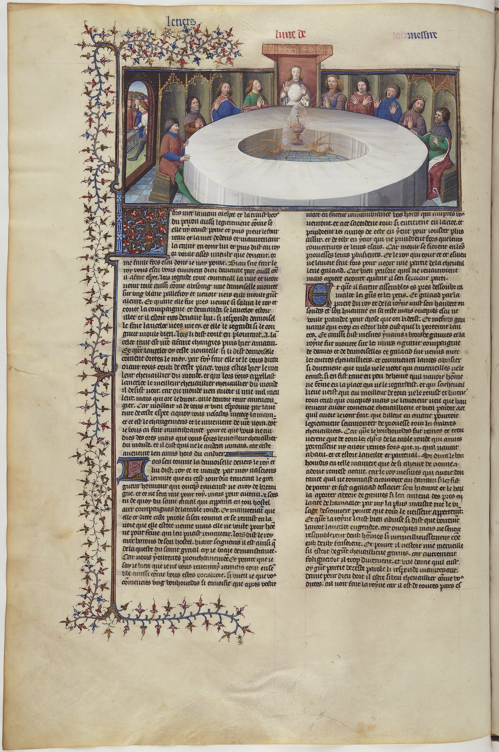 King Arthur's knights, gathered at the Round Table to celebrate the Pentecost, see a vision of the Holy Grail