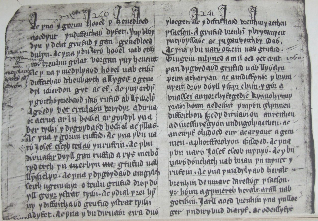 Column 240 - 241 of the Red Book of Hergest, 1375 - 1425. Scan of J. Gwenogvryn Evans' facsimile edition (1890)