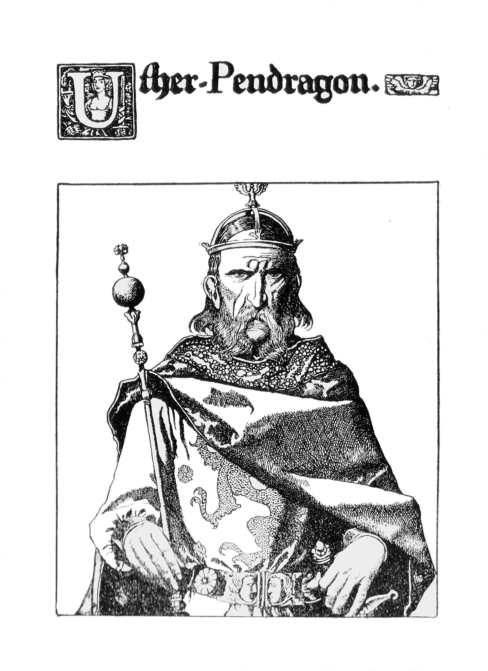 Uther Pendragon, father of King Arthur, by Howard Pyle, from The Story of King Arthur and His Knights by Howard Pyle, Charles Scribners, New York, 1903