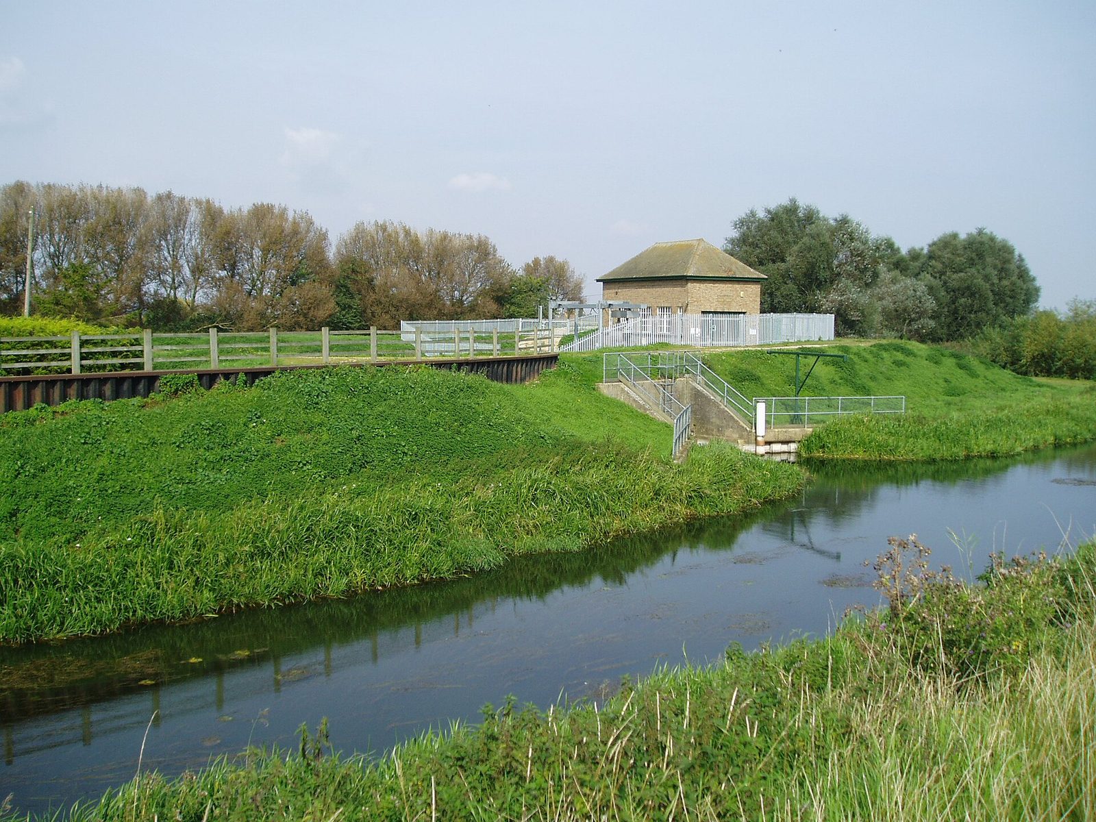 The pumping station at Tongue End, which marks the head of navigation and the confluence with the Bourne Eau