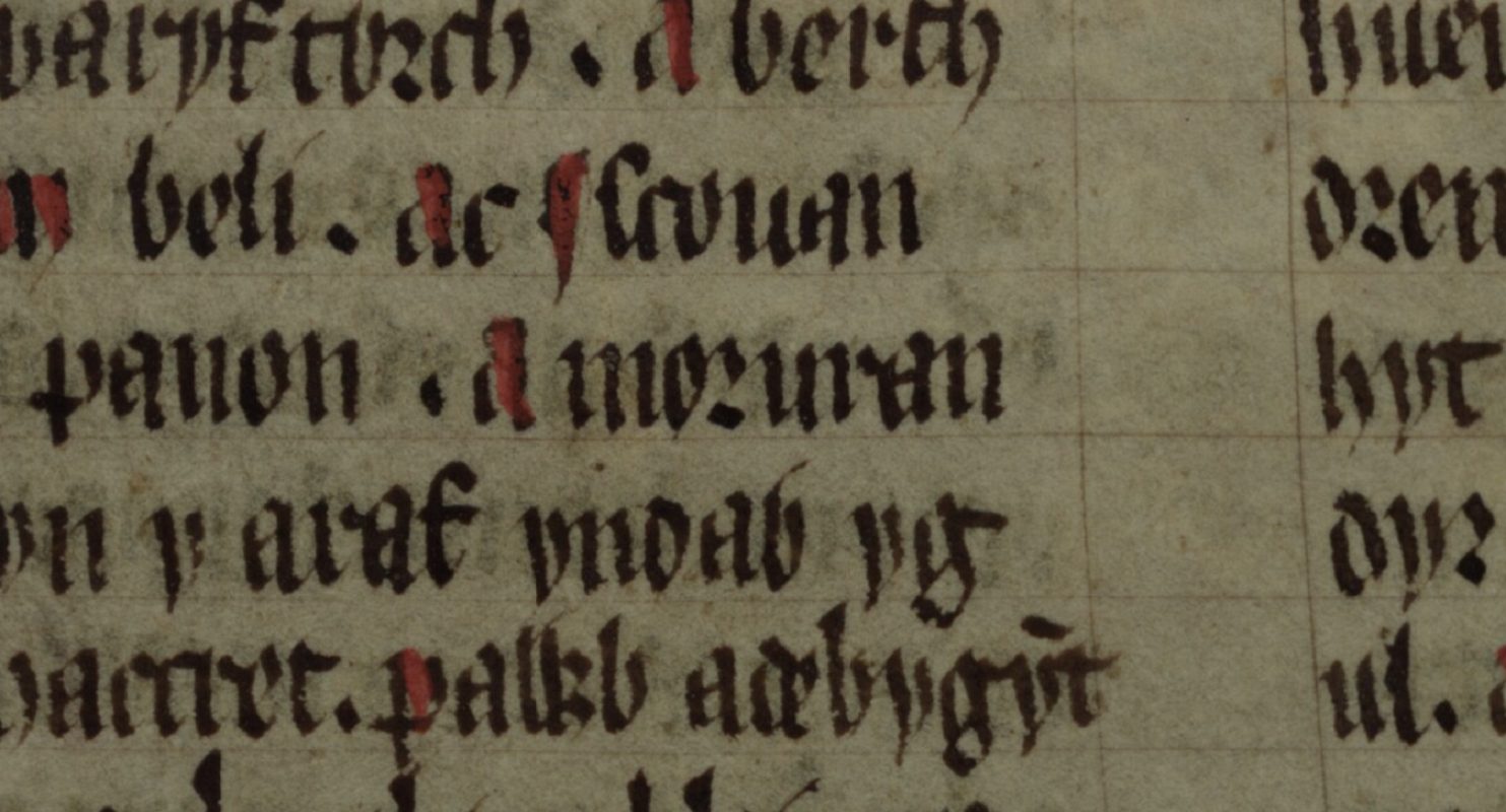 Culhwch and Olwen, folio 202r, showing Morfran (‘Morvran’) in the centre