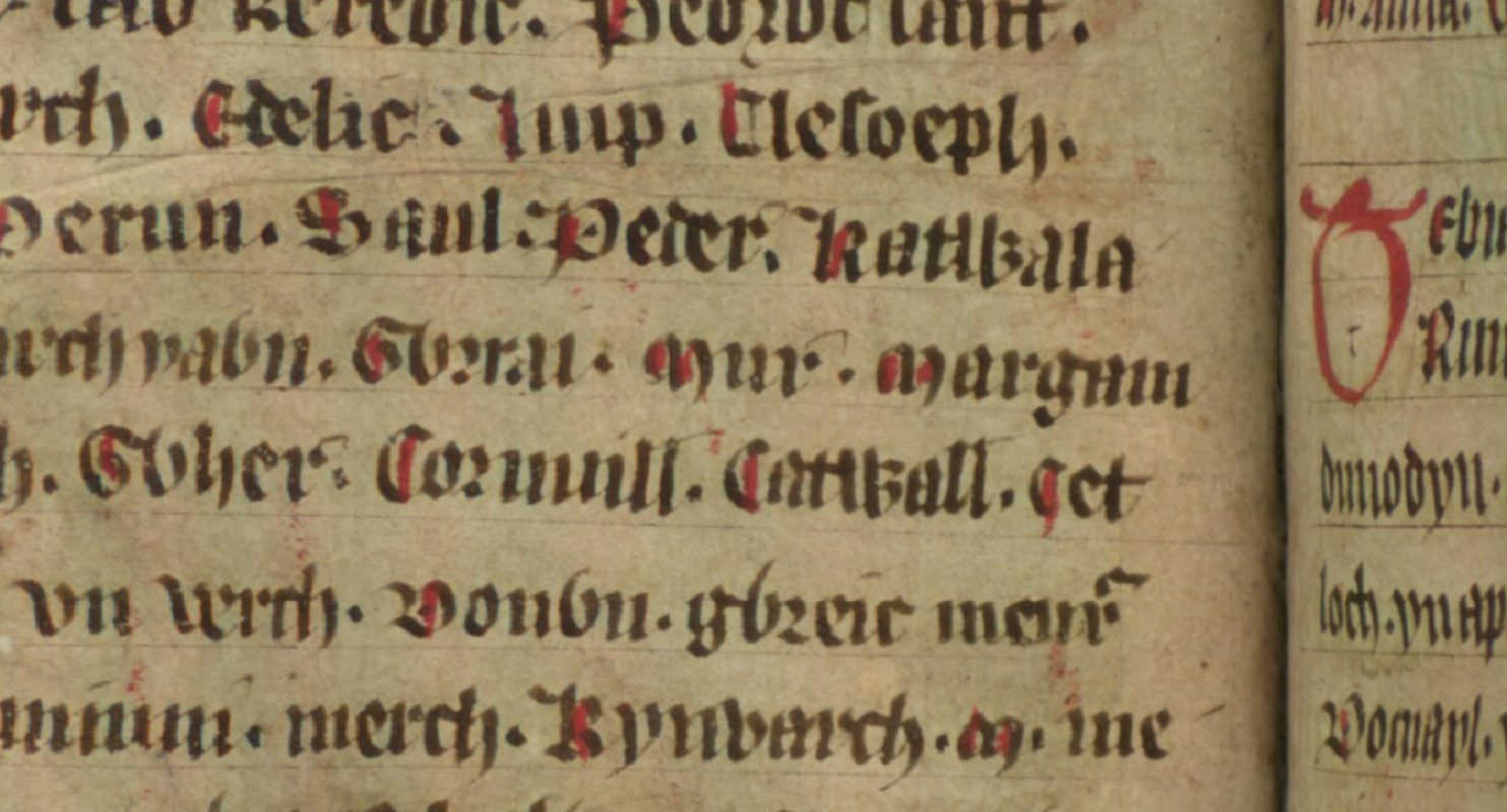 Jesus College MS 20, folio 34v, showing Glywys’ son Mur in the centre, Bodleian Library, Oxford