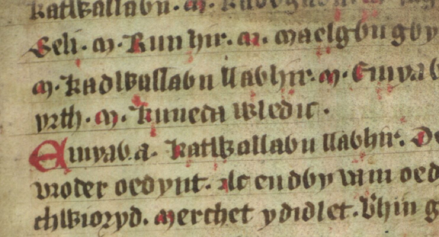 Jesus College MS 20, folio 38r, showing Cunedda Wledig as the ancestor of Maelgwn Gwynedd, Bodleian Library, Oxford