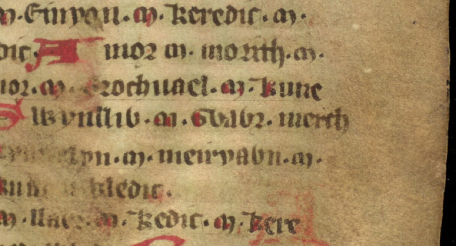 Jesus College MS 20, folio 40r, showing Gwawr in the centre, the likely historical Igerna