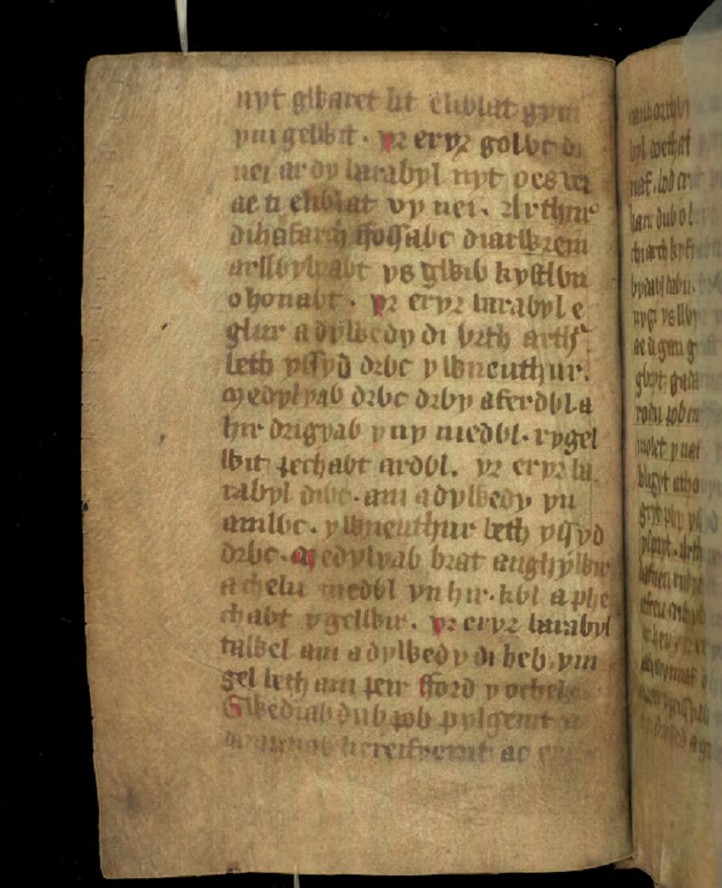 Jesus College MS 20, folio 1v, showing the first page of the poem <i>Ymddiddan Arthur a’r Eryr</i>, or <i>Arthur and the Eagle</i>