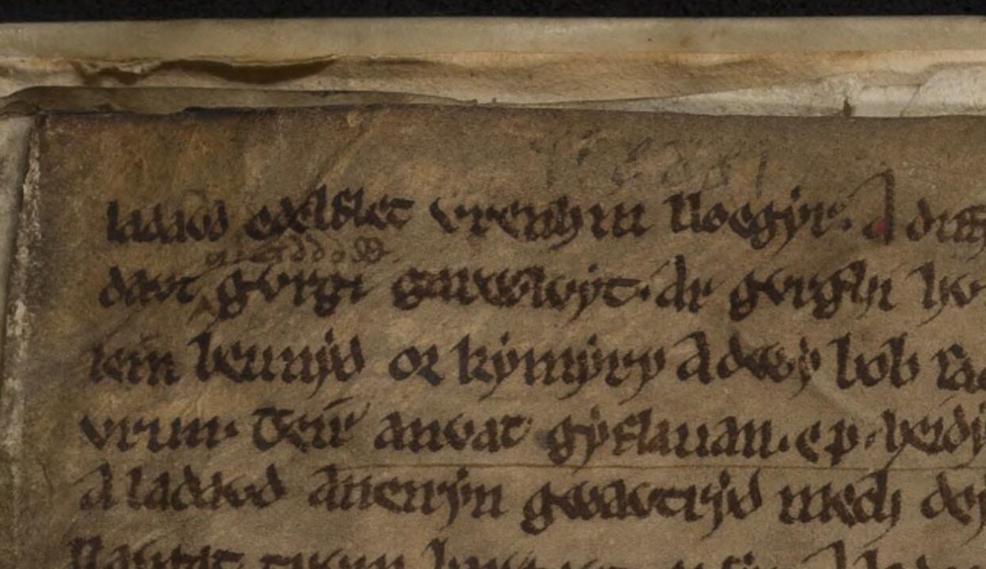 One version of the Welsh Triads, from Peniarth MS 16, folio 52r, showing ‘Edelflet’ (Athelfrith) on the first line