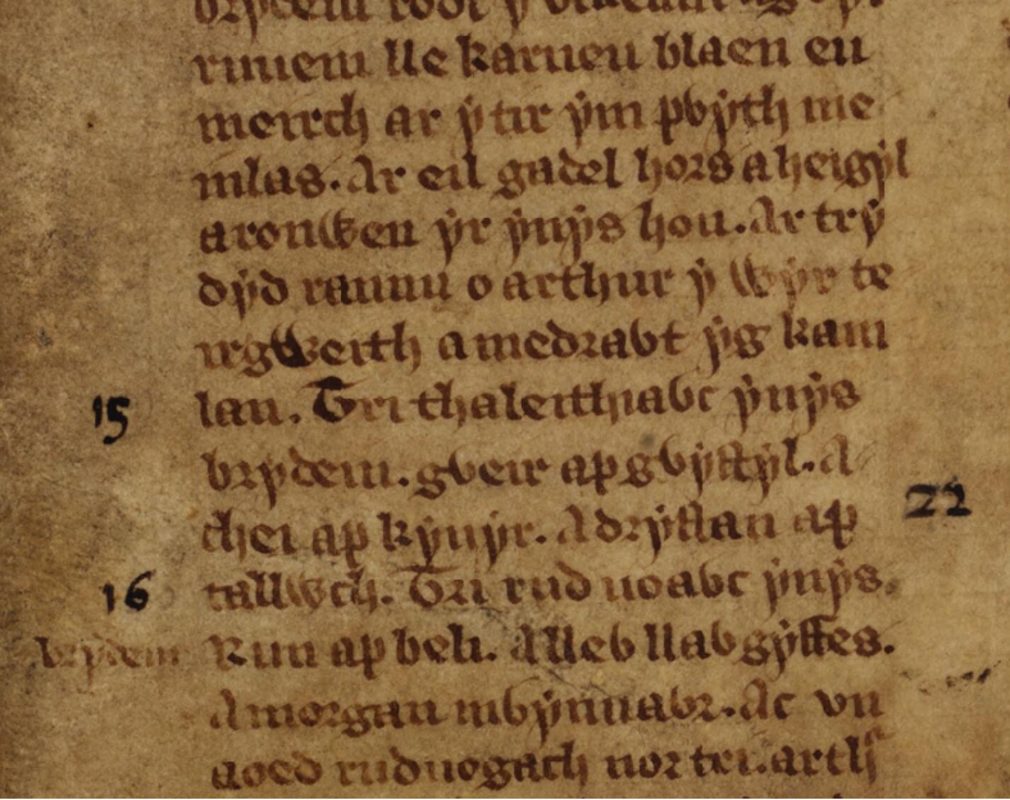 A reference to the Battle of Camlann in the Welsh Triads, White Book of Rhydderch, folio 56r